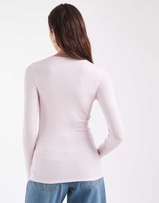 Hollister icon logo långärmad henley-topp i ljusrosa, 3 av 4