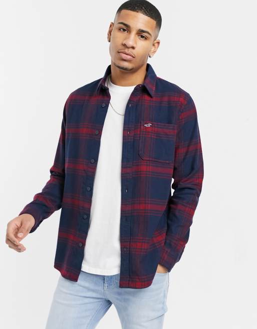 Hollister Co. HOODED LONG SLEEVE FLANNEL SHIRT - Shirt - GREY