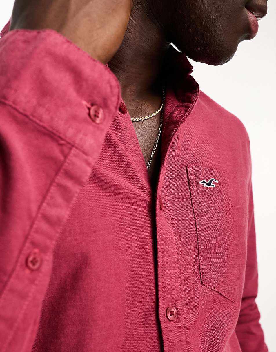 Hollister icon logo long sleeve shirt in red 1