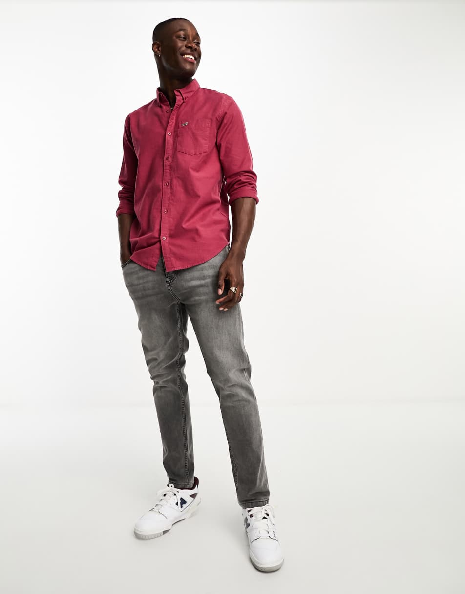Hollister icon logo long sleeve shirt in red 2