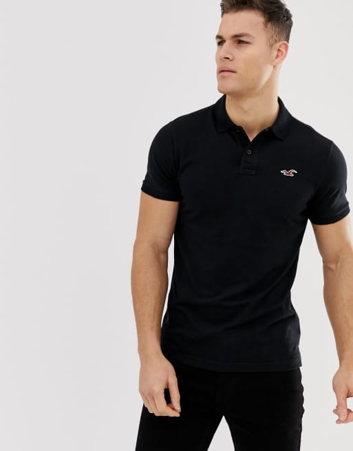 Hollister heritage icon logo heritage slim fit polo in black