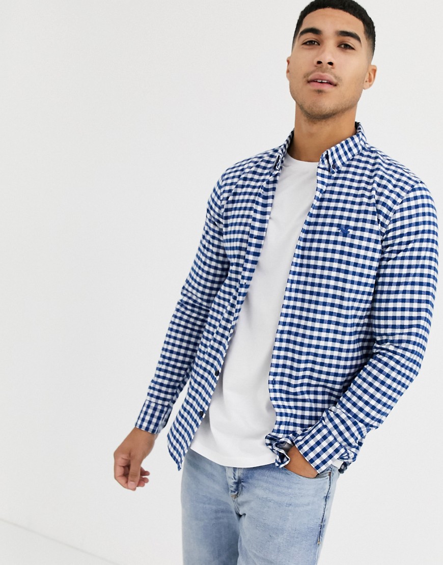 Hollister icon logo muscle fit gingham check oxford shirt in blue/white