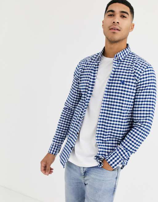 Hollister icon logo muscle fit gingham check oxford shirt in blue/white ...