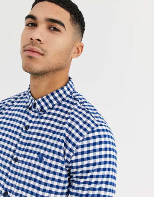 Hollister icon logo muscle fit gingham check oxford shirt in blue white