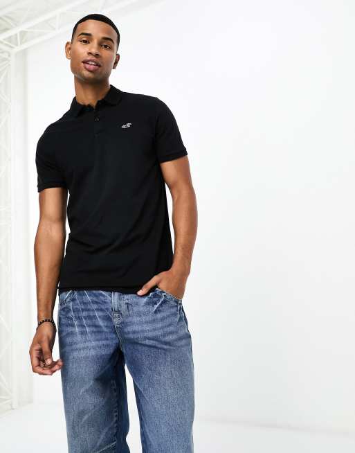 Hollister icon logo pique polo in black ASOS