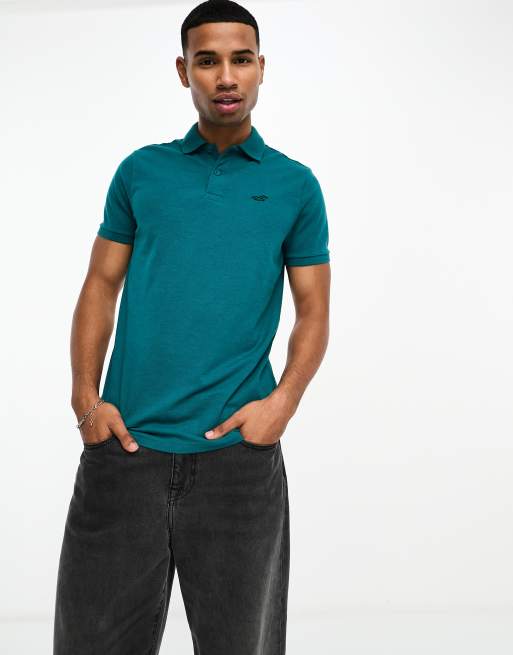 Hollister icon logo pique polo in dark green marl | ASOS