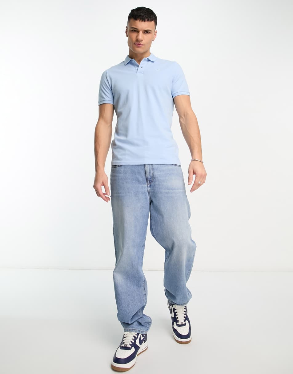 Hollister icon logo pique polo in light blue