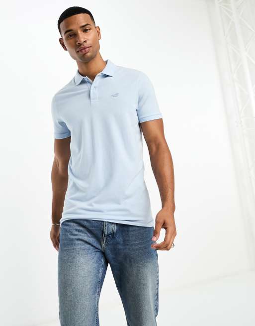 Hollister icon logo pique polo in light blue ASOS