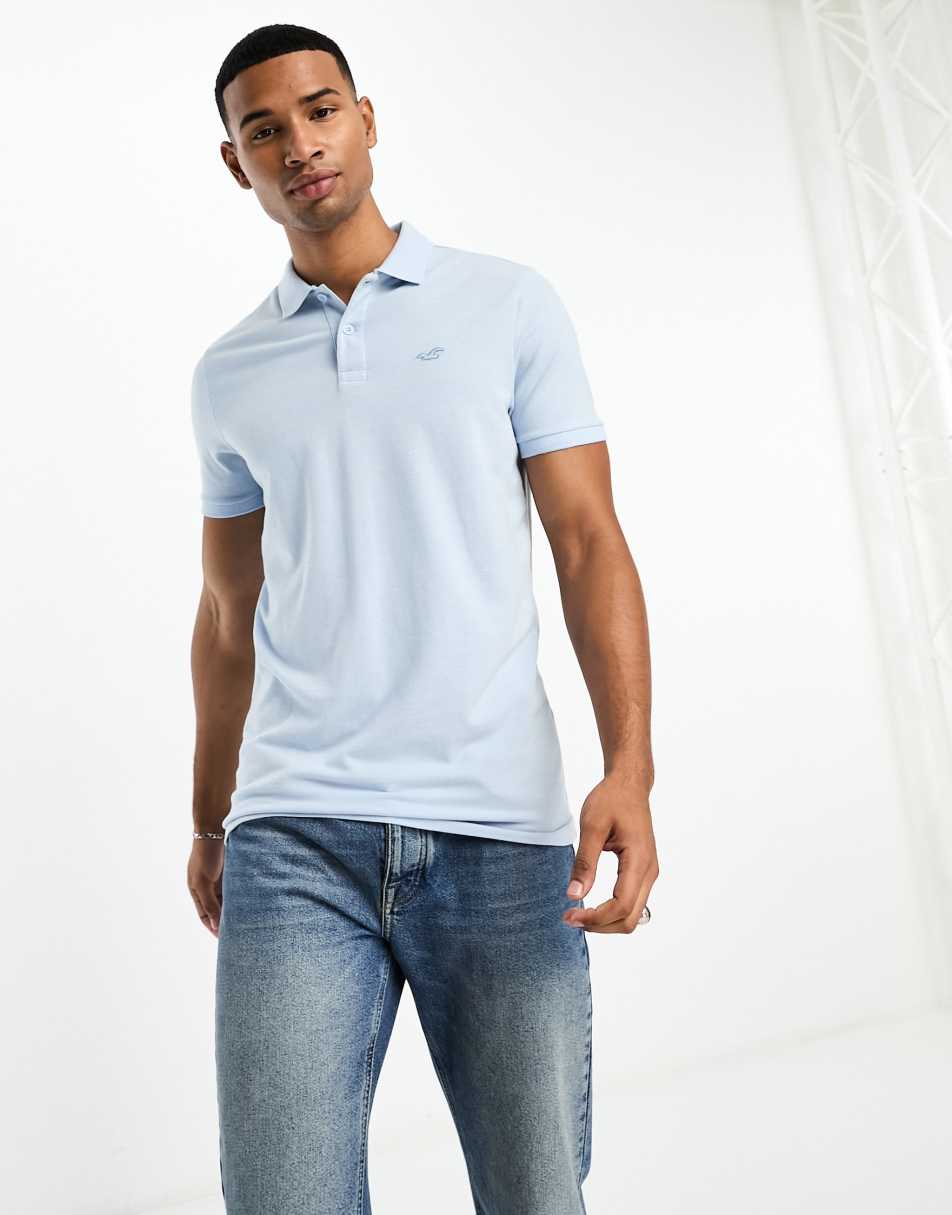 Hollister icon logo pique polo in light blue