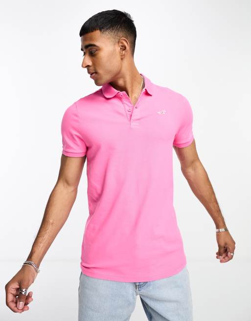 Hollister icon logo pique polo in pink