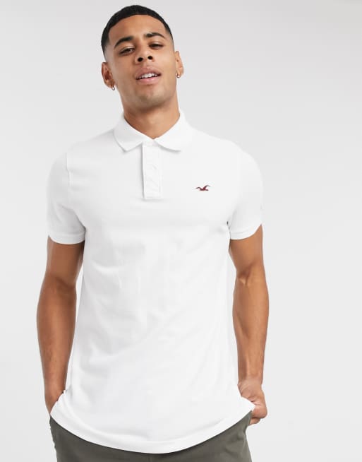 Hollister icon logo pique polo in white ASOS