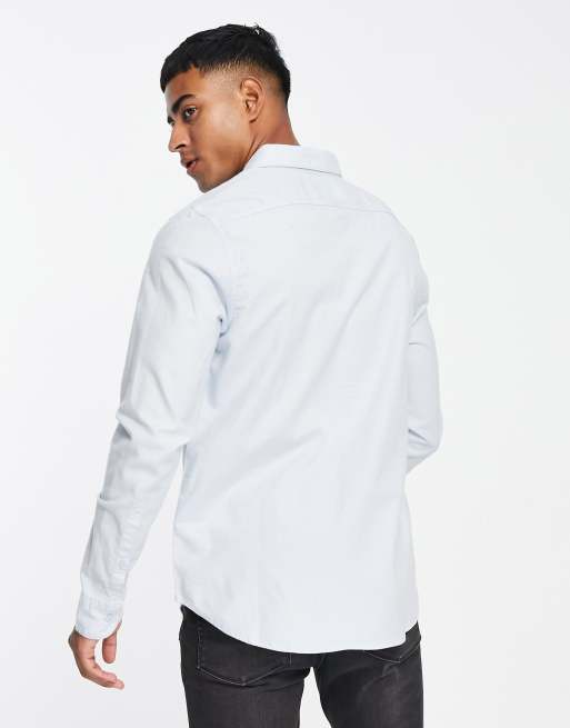 Hollister icon logo pocket oxford shirt in light blue, 2 of 4