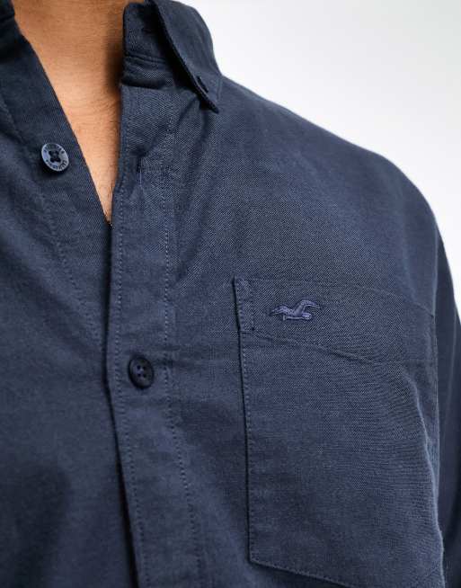 Hollister icon logo pocket oxford shirt in navy, 2 of 4