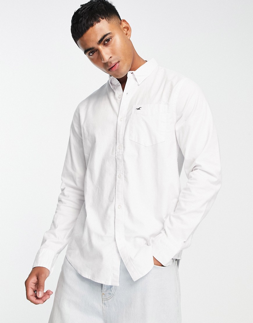 Hollister Oxford Slim Fit Long Sleeve Shirt In White With Small Logo