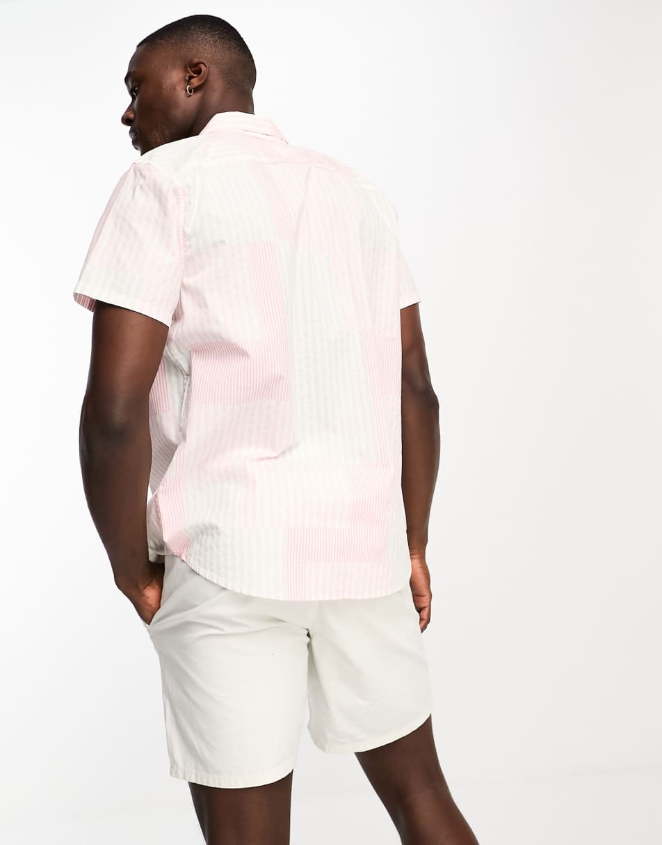 Hollister icon logo pocket patchwork stripes short sleeve shirt in pink 1