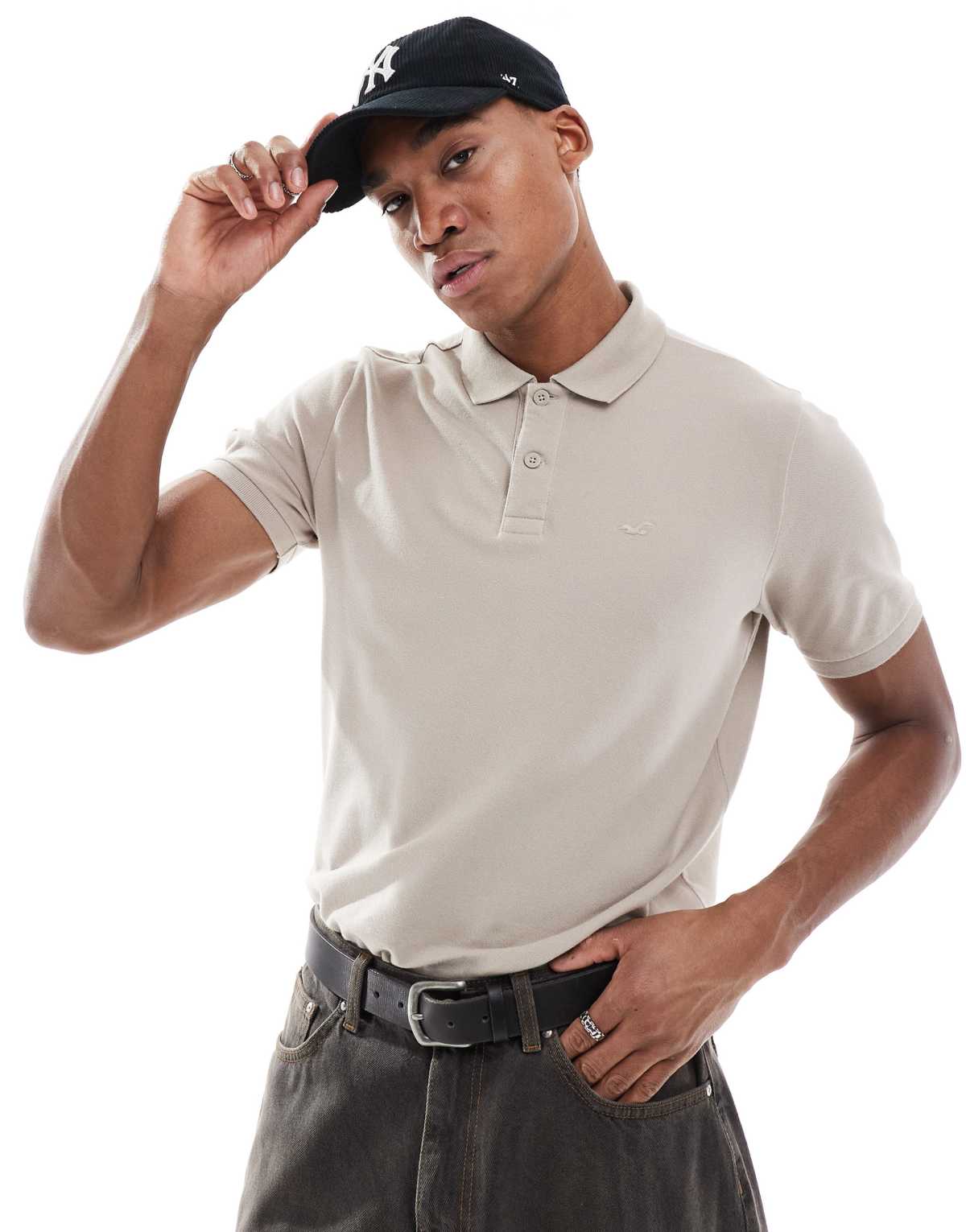 Hollister icon logo polo top in beige