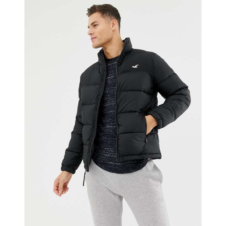 Hollister icon logo puffer jacket in black