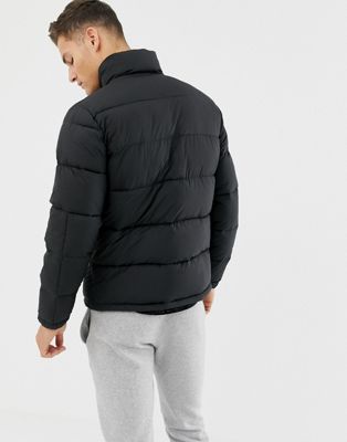 hollister hooded puffer jacket icon logo in black