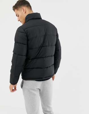 hollister hooded puffer jacket icon logo in black