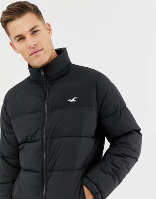 hollister icon logo puffer jacket in black