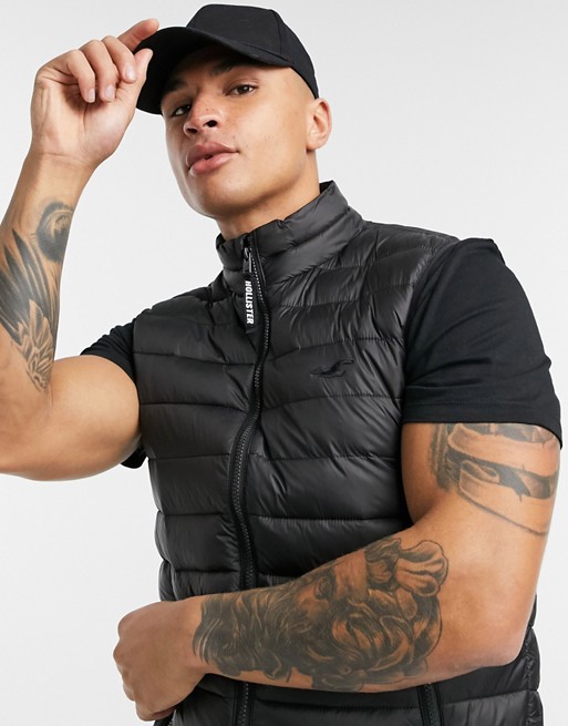 Hollister icon logo puffer vest in black
