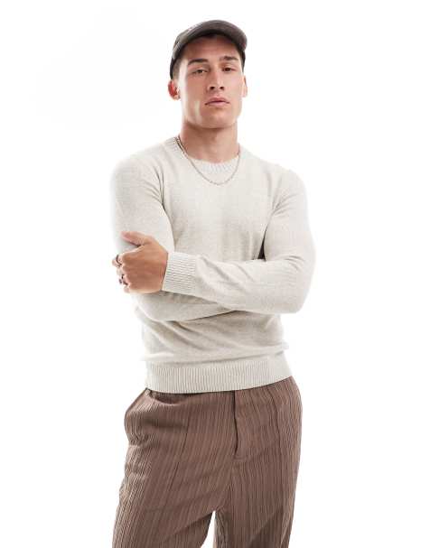 Hollister icon logo relaxed fit lightweight knit jumper in white marl - view 1