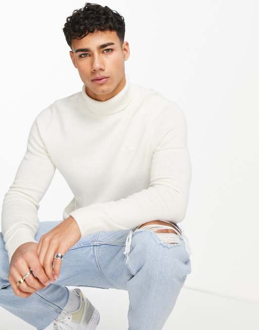 Hollister icon logo roll neck knit jumper in cream