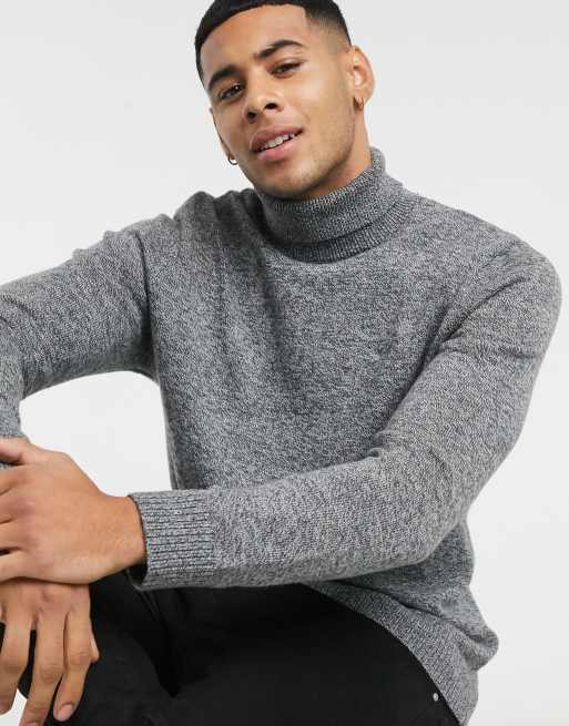 Hollister icon logo roll neck knit jumper in grey marl | ASOS