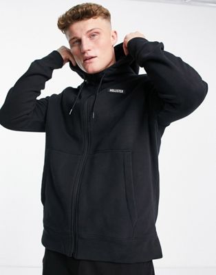 Hollister icon logo sherpa lined full zip hoodie in black