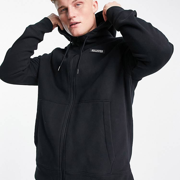 Hollister icon logo sherpa lined full zip hoodie in black
