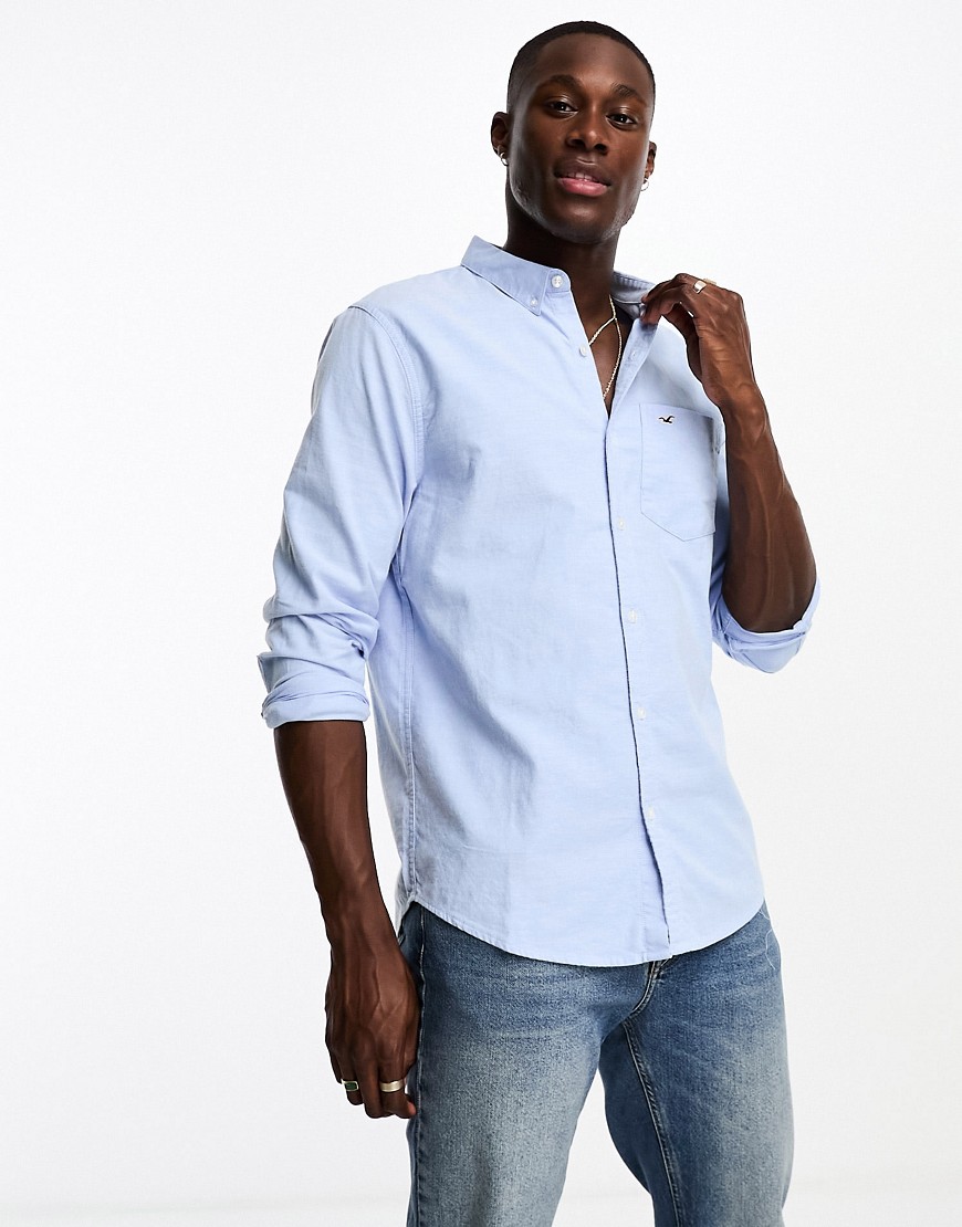 Hollister icon logo slim fit oxford shirt in light blue
