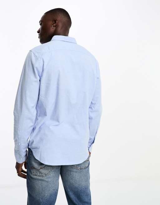 Hollister icon logo slim fit oxford shirt in light blue ASOS