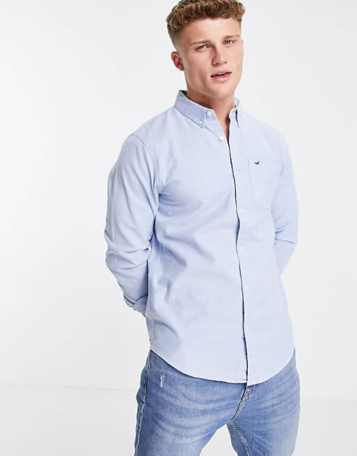 Hollister icon logo slim fit oxford shirt in samoset blue