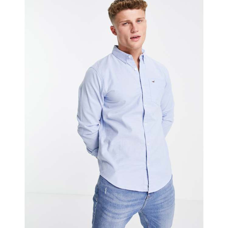 Hollister icon logo slim fit oxford shirt in samoset blue ASOS