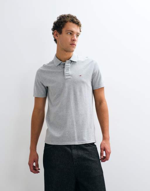 Hollister icon logo slim fit polo in grey marl, 3 of 5