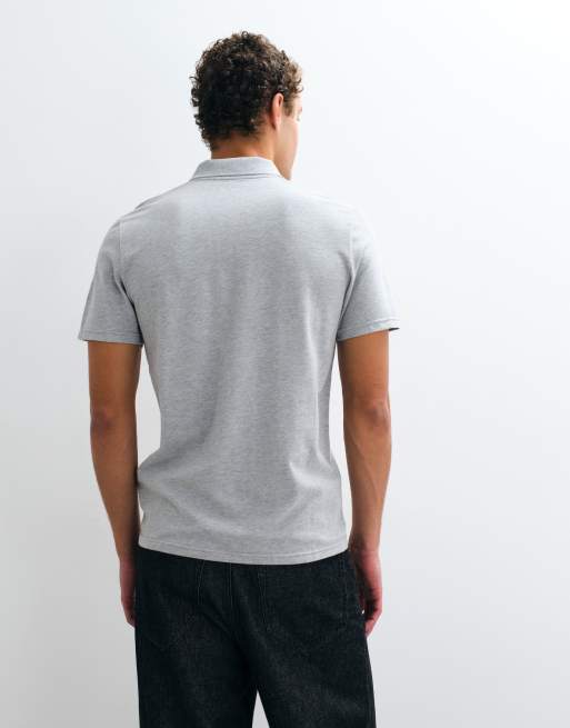 Hollister icon logo slim fit polo in grey marl, 5 of 5