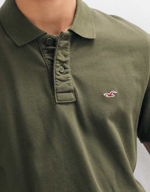 Hollister icon logo slim fit polo in khaki, 3 of 5