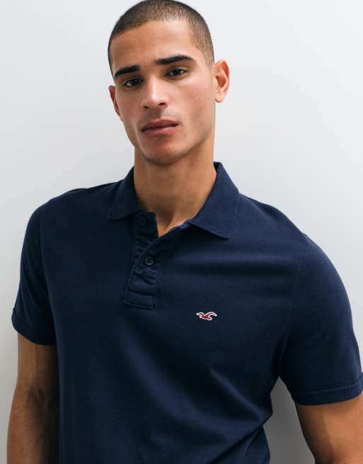 Hollister icon logo slim fit polo in navy, 1 of 9