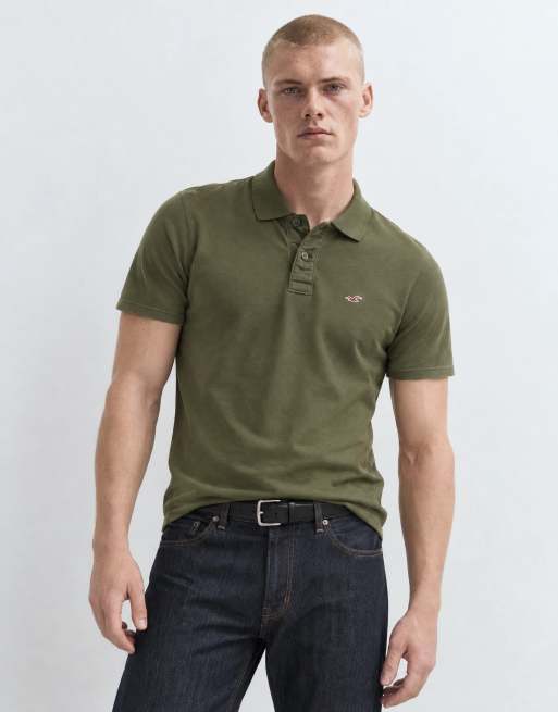 Hollister icon logo slim-fit poloshirt in kaki, 7 van 10