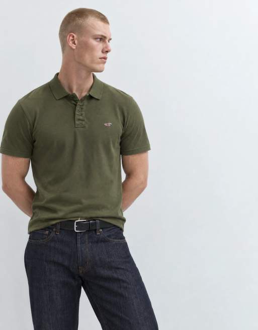 Hollister icon logo slim-fit poloshirt in kaki, 8 van 10