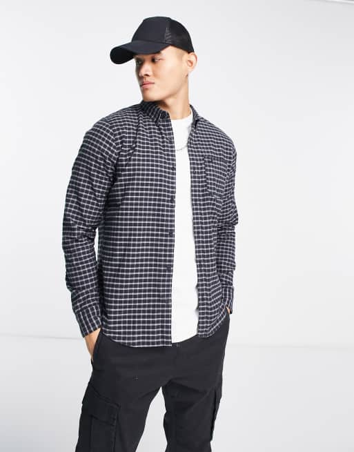 Hollister icon logo smart dressing slim fit houndstooth check shirt in black