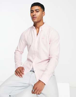 Hollister Icon Logo Stripe Oxford Shirt In Pink ModeSens