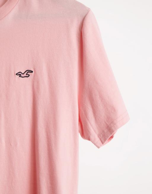 Hollister central logo verigated stripes t-shirt in white/tan/pink