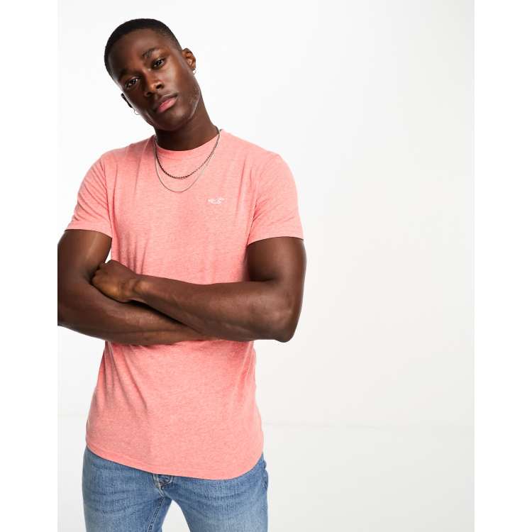 Hollister icon logo t shirt in coral pink ASOS