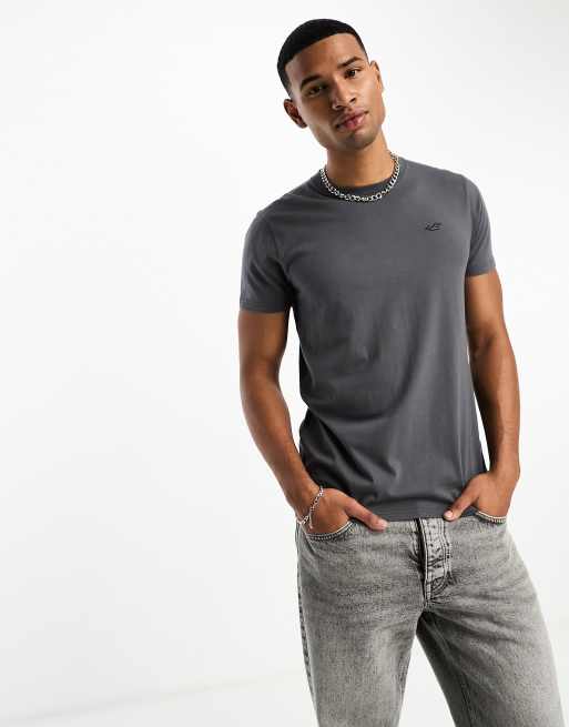 Hollister icon logo t shirt in dark grey ASOS
