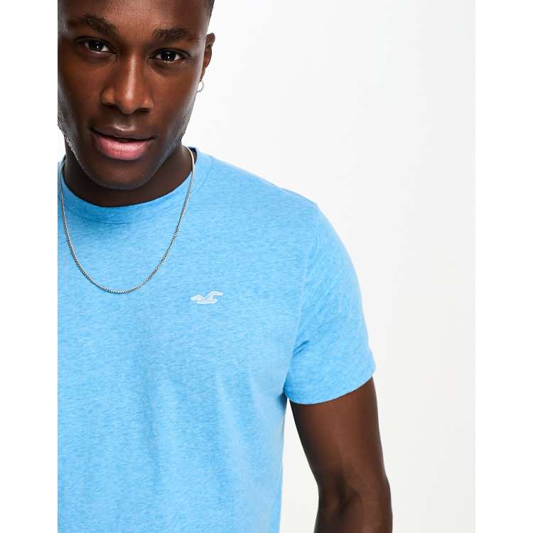 Hollister icon logo t shirt in light blue marl ASOS