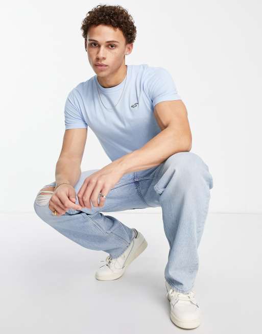Hollister icon logo T shirt in light blue ASOS