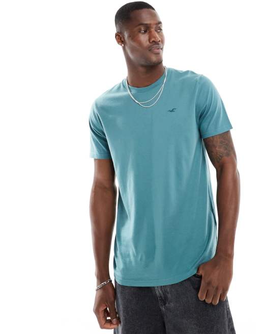 Hollister icon logo t shirt in light blue ASOS