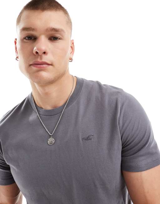 Hollister icon logo t-shirt in mid grey, 3 of 4