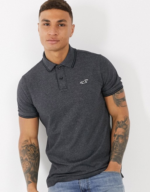 Hollister icon logo tipped pique polo in charcoal marl